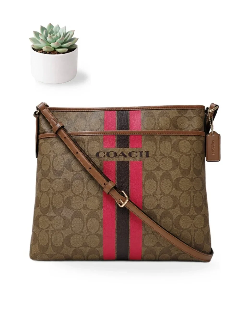 Coach File Bag Varsity Stripe Signature Coach Cross Body Handbag Pink F38402